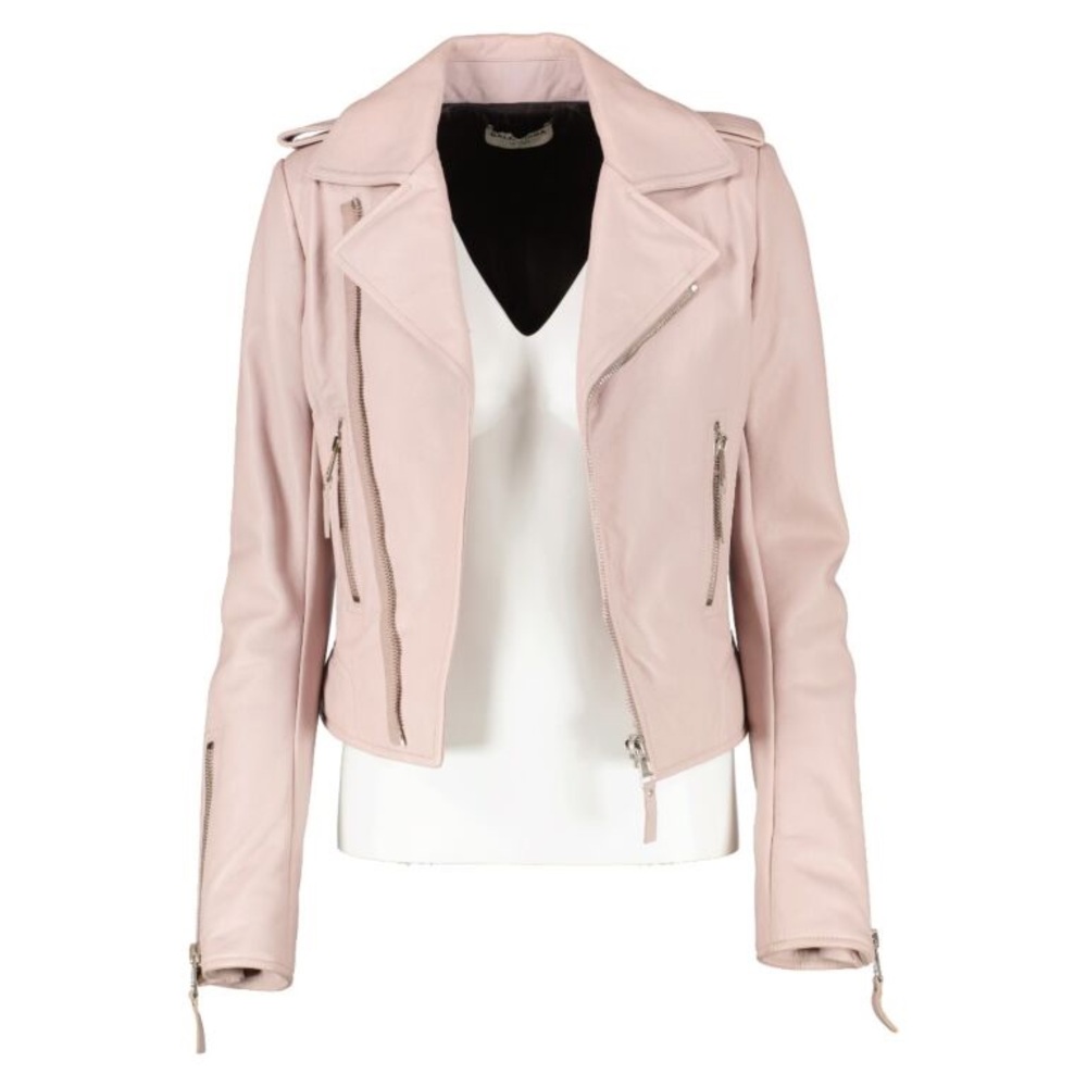 Balenciaga Pink Lambskin Moto Leather Jacket Classic Biker EU 42